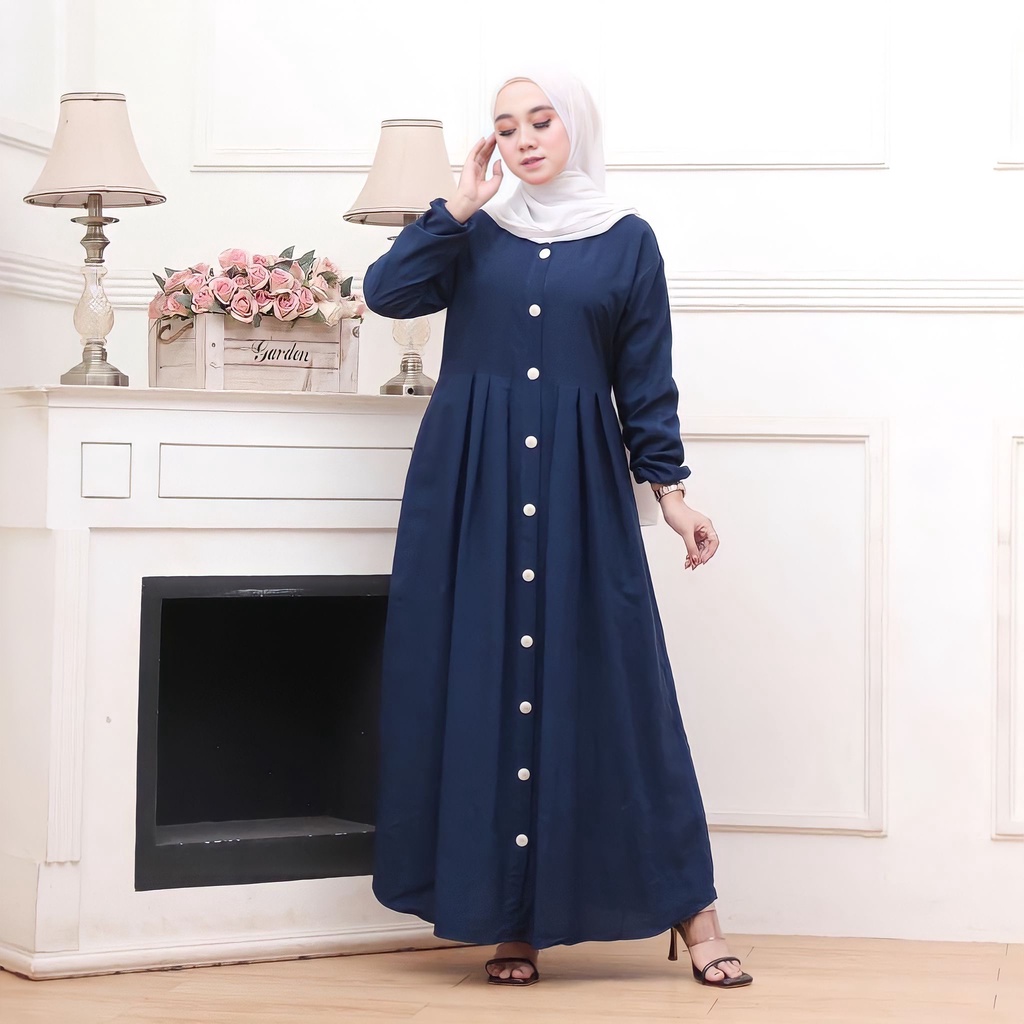 Gamis Katun Polos Kaima Rinjani Model Terbaru Kekinian Full Kancing Premium Busui Jumbo