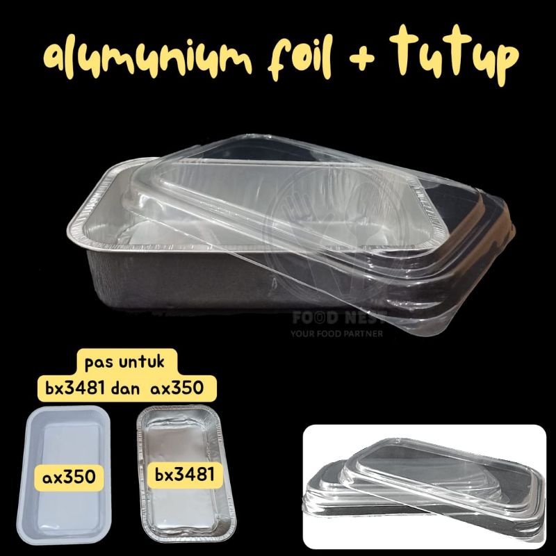 CUP ALU ALUMUNIUM FOIL + TUTUP BX4381 AX350 CUP ALU FOIL CUP PERSEGI PANJANG MAKARONI SCHOTEL WADAH TEMPAT CUP ALU FOIL