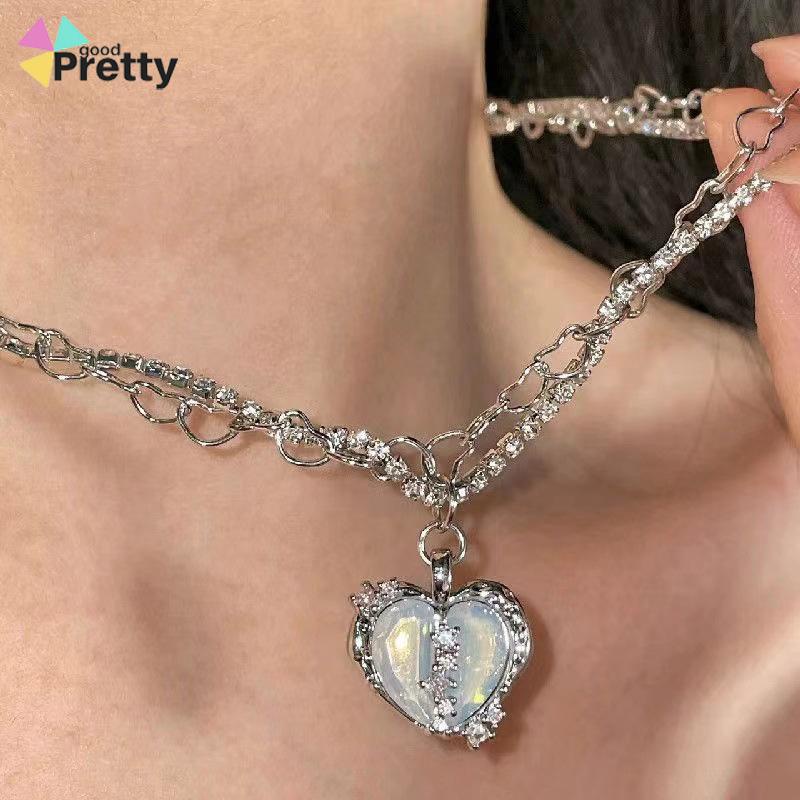 Kalung Rantai Multilayer Liontin Hati Aksen Zircon Untuk Perhiasan Wanita - PD