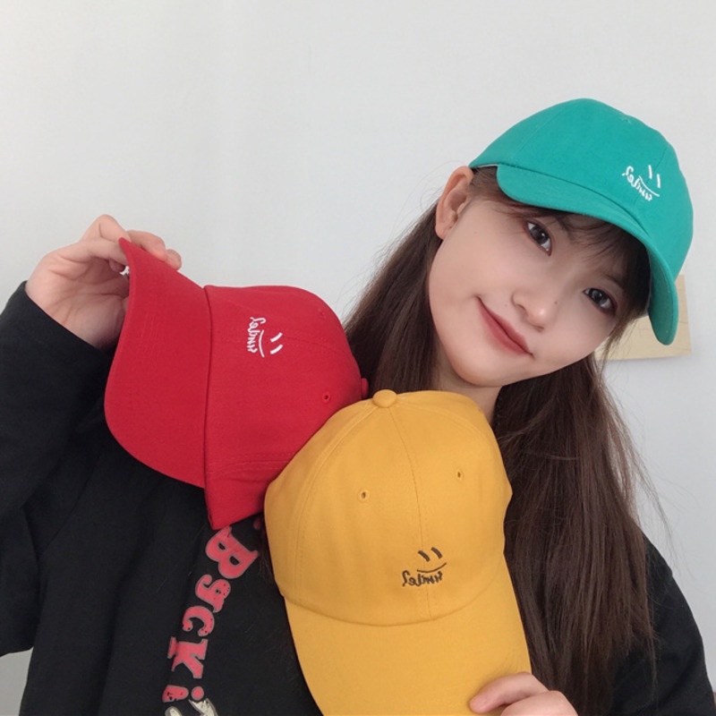 Topi Baseball Motif Bordir Smiley Face Gaya Korea