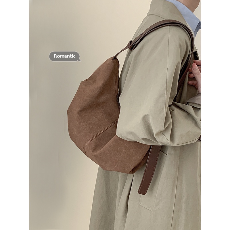 Suhao retro kapasitas besar tas wanita 2022 baru trendi fashion underarm bag niche all-match ins messenger bag saddle bag