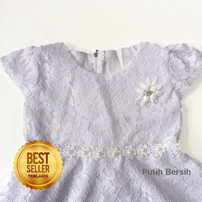 Dress Brukat Anak 1 Tahun Warna Abu Silver Gaun Bayi Perempuan Baju Anak Cewe Bahan Brokat Premium Warna Marun Aqiqah Gaun Baptis Putih KA90