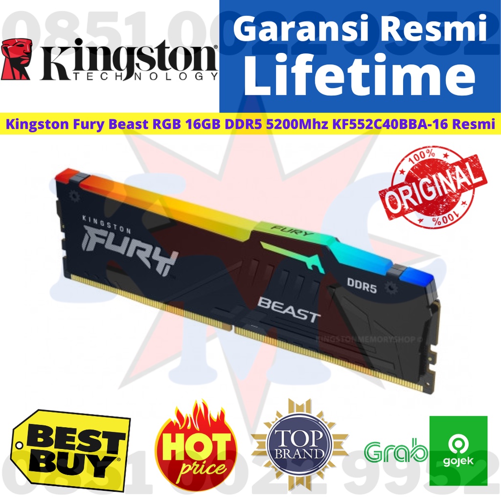 Kingston Fury Beast DDR5 RGB 16GB 1x16GB 5200MHz KF552C40BBA-16 Resmi