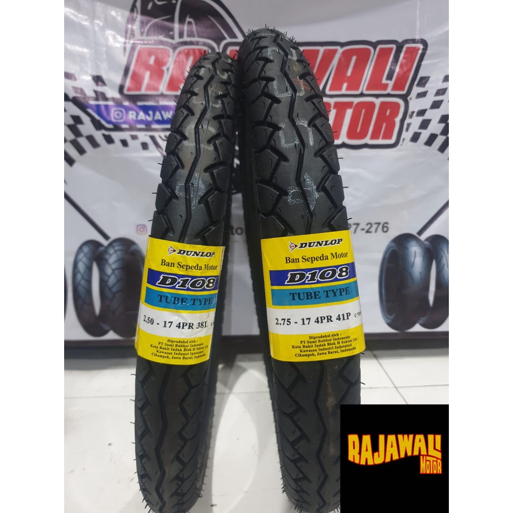 SEPASANG BAN LUAR DUNLOP D108 2.75 RING 17 & 2.50 RING 17 TUBE TYPEE (NON TUBBLES) (D108)