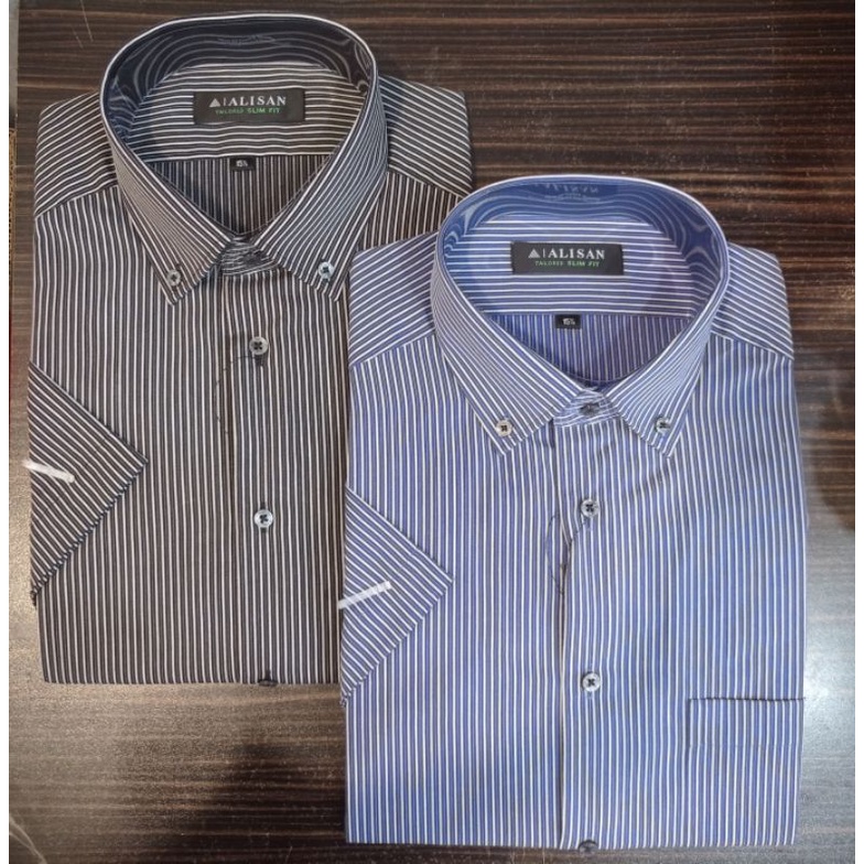 Kemeja Alisan Motif Garis Lengan Pendek