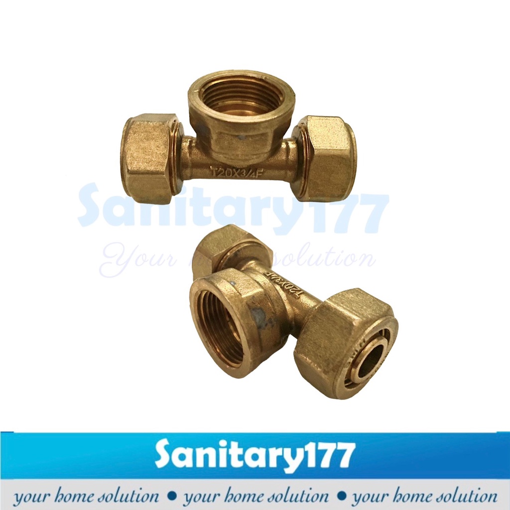 Nepel T KUNINGAN Pipa air Panas 1/2 inch DRAT DALAM TPPD -kran Tee Fitting sambungan hot shower 3/4 in pipa