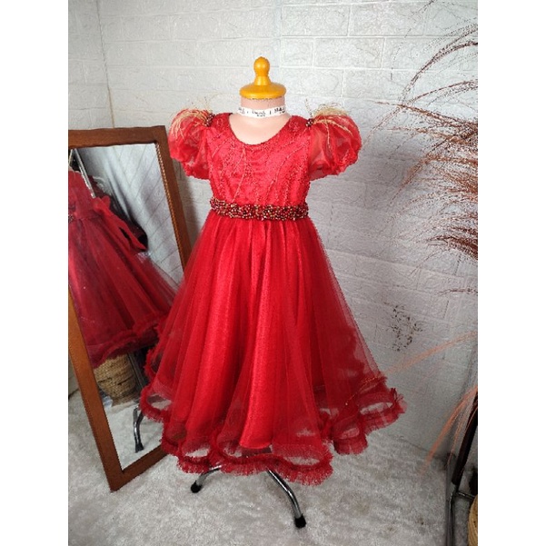 KHALISA BOUTIQUE. JELITA DRES MERAH. GAUN PESTA ANAK. GAUN MEWAH