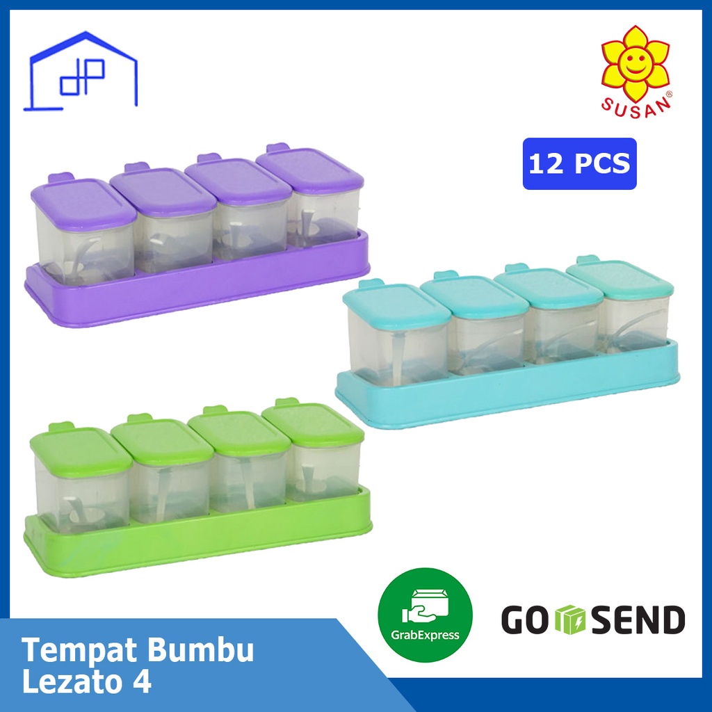 (12PCS) - Tempat Bumbu Lezato Isi 4 - Tempat Bumbu Dapur - Tempat Garam - Rak Bumbu - Wadah Bumbu