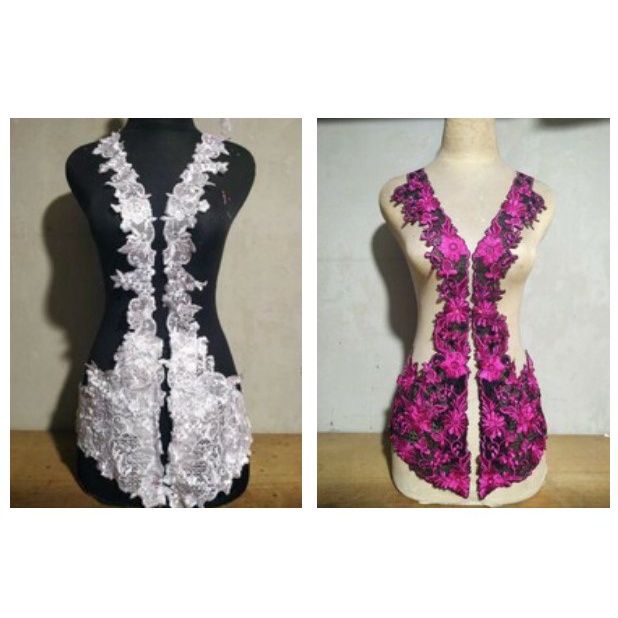 Bordir Renda Dada Tasik Kebaya Encim Lace Embroidery Hitam Ungu Merah Orange Fanta Putih