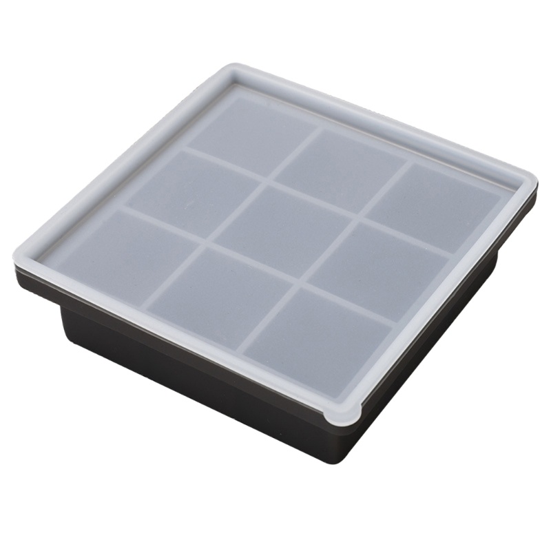 Mary 1pak Ice Cube Tray Silicone Nampan Es Dengan Tutup Grade Cetakan Es Batu Cetakan 9-Grid Mudah Dilepaskan Cetakan Es Batu