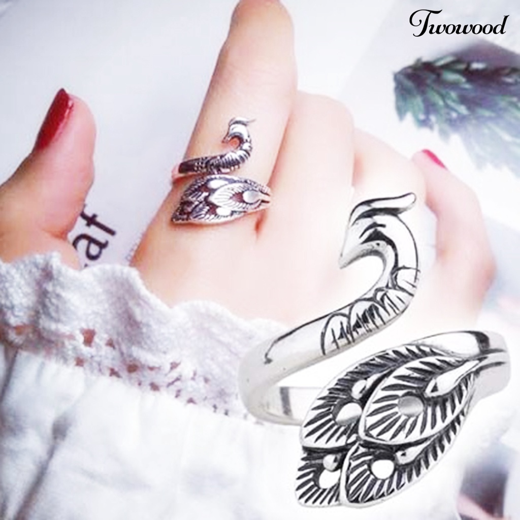 Cincin Jari Model Terbuka Adjustable Bentuk Phoenix Gaya Retro Untuk Unisex