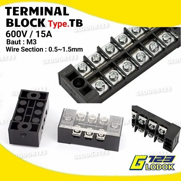 Terminal Block Block Kaca 15A TB 1503 1504 1506 1512 3P 4P 6P 12P Pin