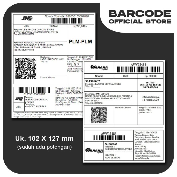 

LABEL BARCODE SEMICOATED STANDARD RESI WAHANA 102 x 127 mm isi 500 pcs DEVINA36