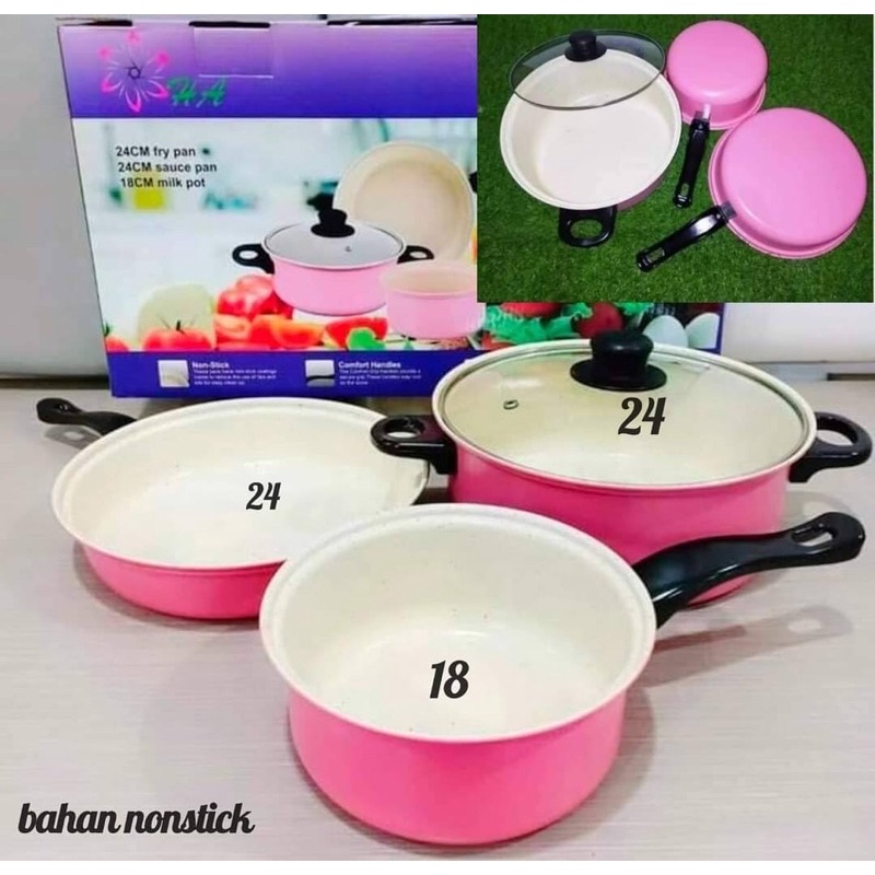 Jual Ha Panci Set Pot Blue Pink In Anti Lengket Panci Isi Tutup Kaca Panci Set Pot