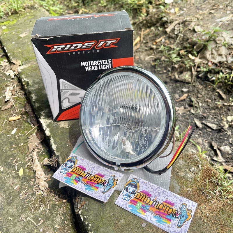 Lampu CB Pesek Jute 5,7 in  Headlamp Batok Polos Crhome kaca Putih dan Outo pal  Reflektor RX King Megapro