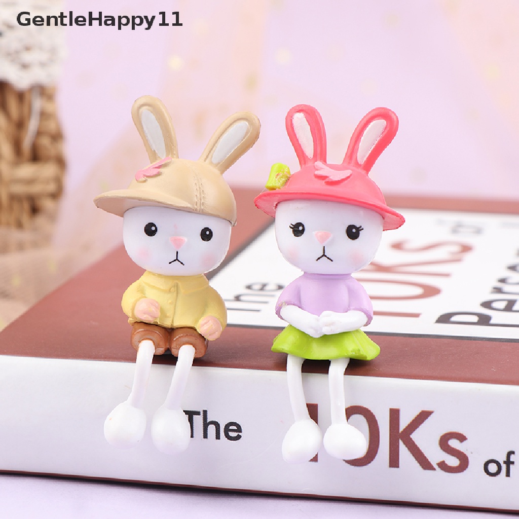 Gentlehappy Patung Dekorasi Pemandangan Miniatur Kelinci Kaki Panjang Resin Lucu Home Decor id