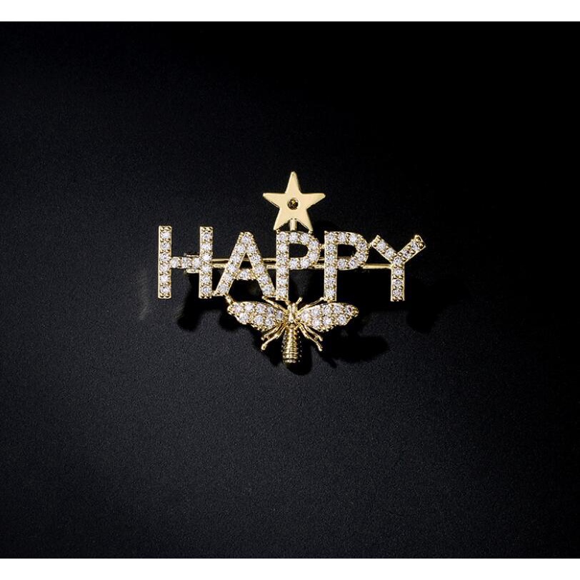 Bros Pin Bentuk Lebah Motif Tulisan Unik Untuk Wanita