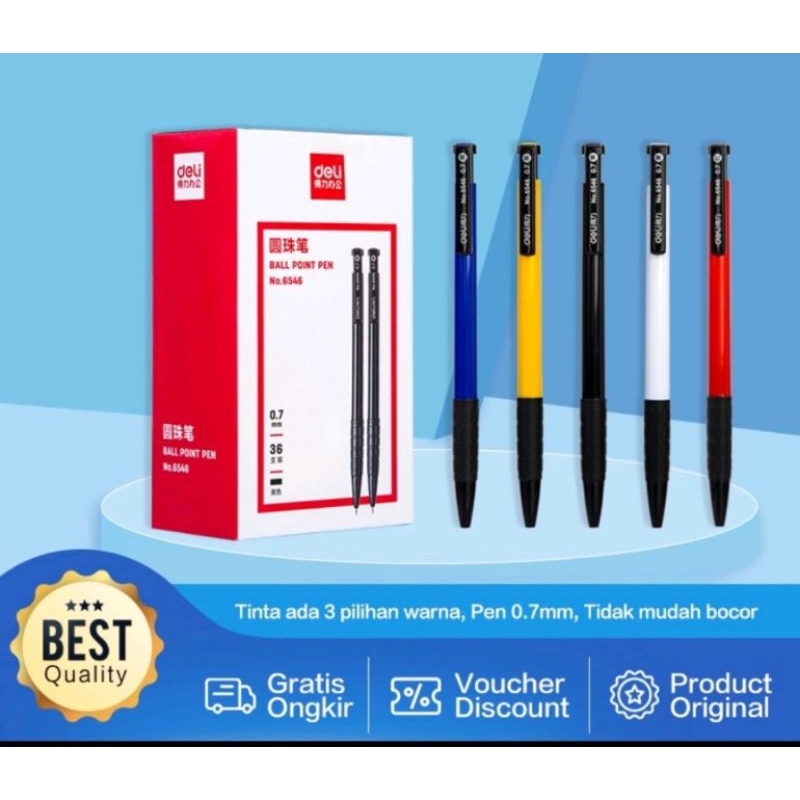 

Deli pen pulpen 1 pc 3 warna retractable isi tinta tebal 6546