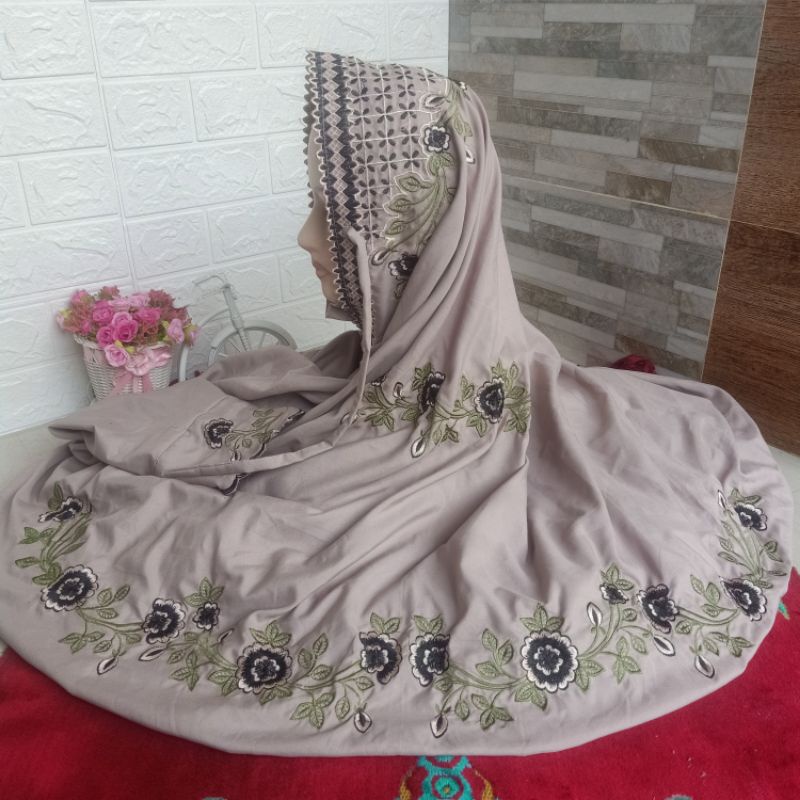 Mukena Dewasa Model Lajuran / Terusan Katun Bordir Lembut & Adem