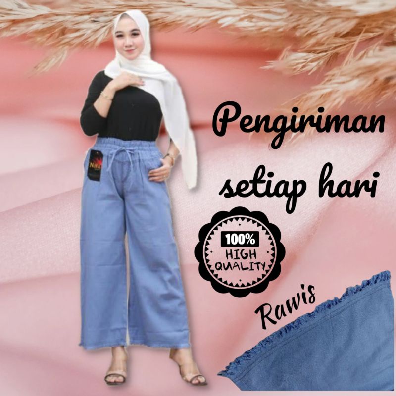 Celana Panjang Boyfriend Highwaist Kulot Jeans Wanita Jumbo Denim Polos