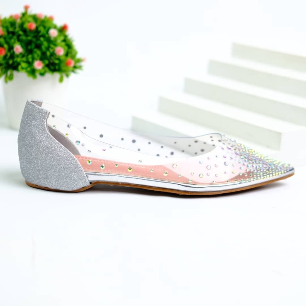 [7.7 Boombastis Sale⚡] - SEPATU FLATSHOES WANITA BRANDED AMS GLASS VINYL AMS014 PREMIUM IMPORT