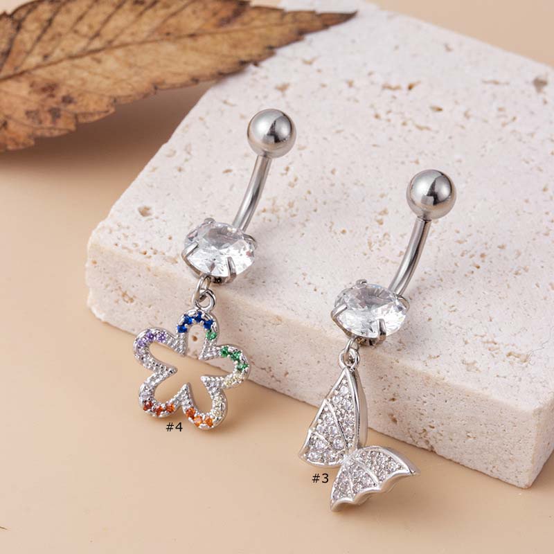 1pc Anting Tindik Perutpusar Stainless Steel 14 Gage Model Sayap Kupukupu Untuk Wanita Butterfly