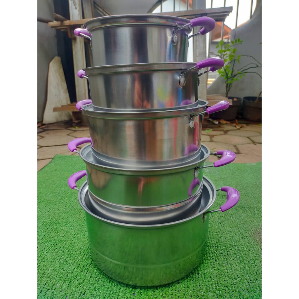 Panci sup soup pot 16cm 18cm 20cm 22cm 24cm stainless steel + tutup warna ungu free irus