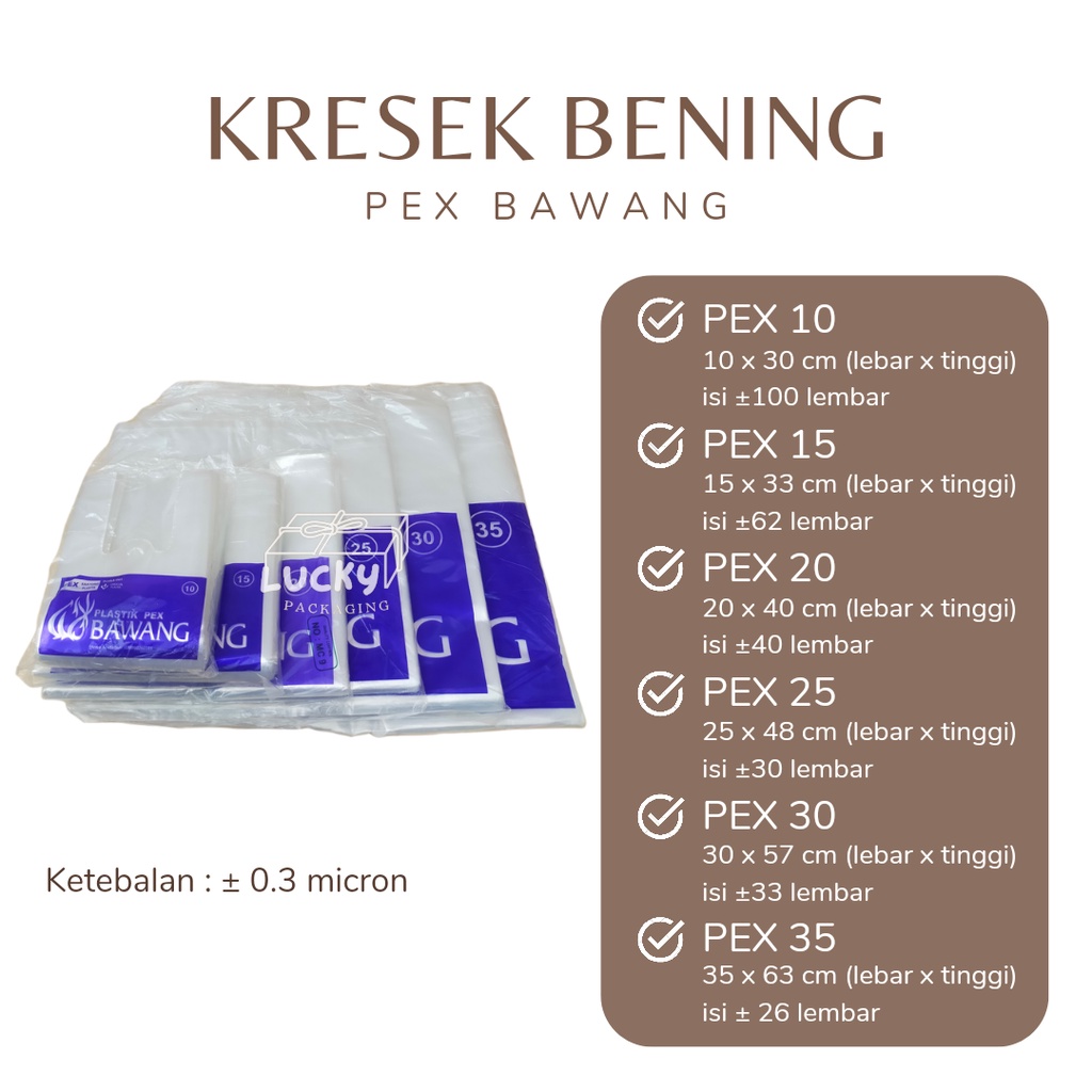 Kantong Plastik Kresek Bening PE PEX merk Bawang uk. 30/35