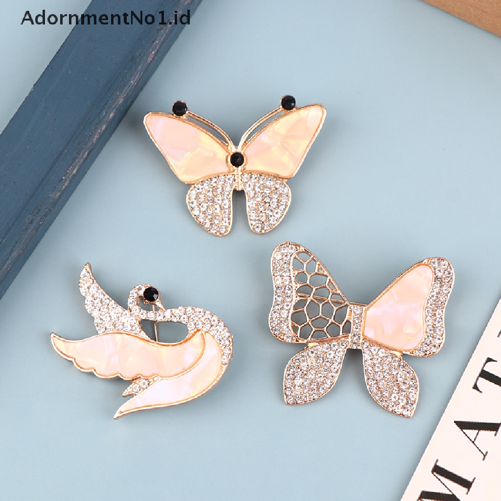 Bros Pin Desain Angsa Butterfly Hias Berlian Imitasi Untuk Aksesoris Wanita / Pesta Pernikahan / Hadiah No1