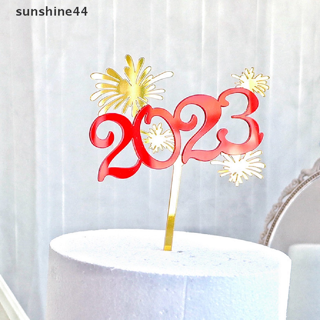 Sunshine 1PC Topper Kue Bahan Akrilik Motif Happy New Year Untuk Dekorasi Pesta Tahun Baru