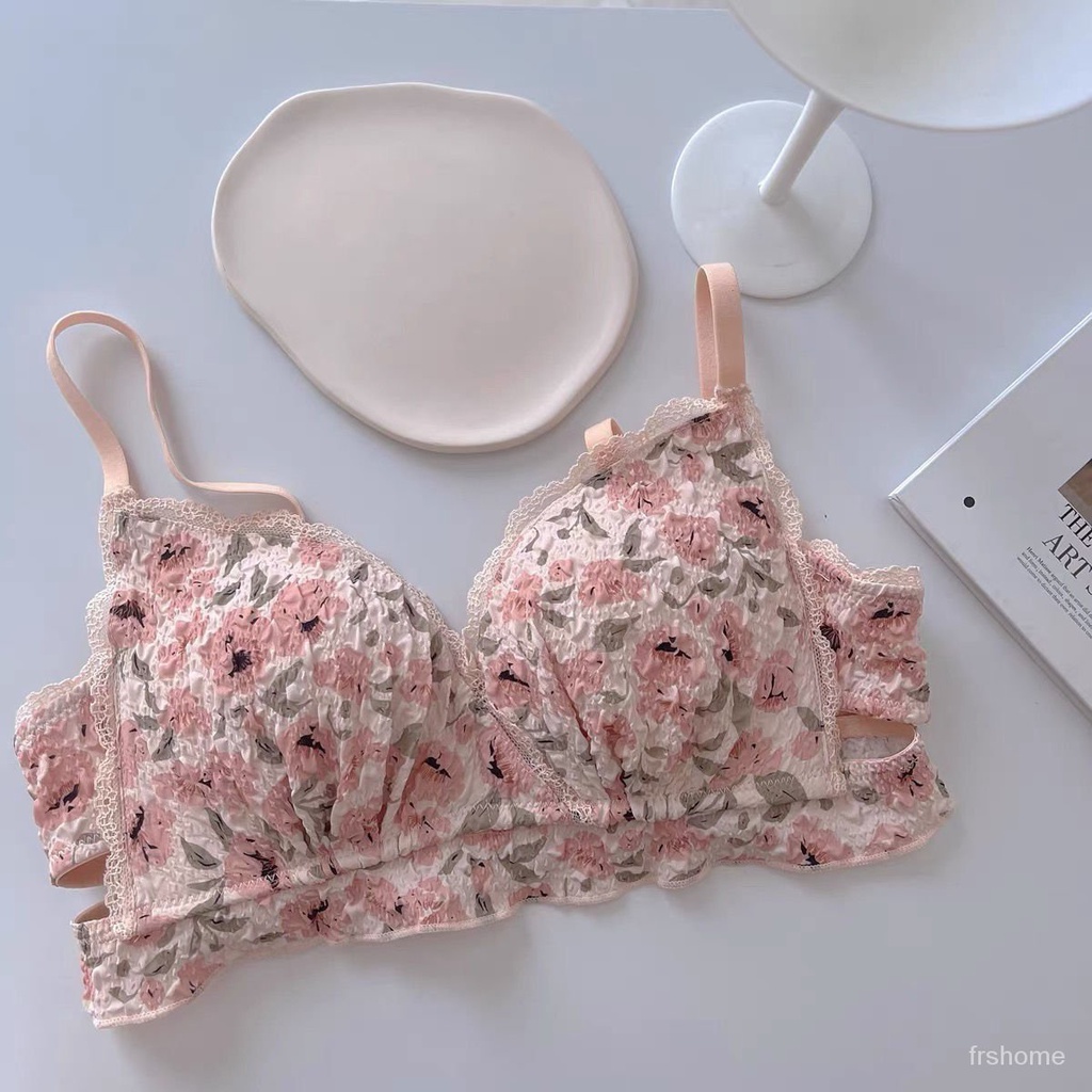 Gadis-gadis cetak bunga bra tanpa cincin baja pakaian dalam wanita mengumpulkan set pakaian dalam br