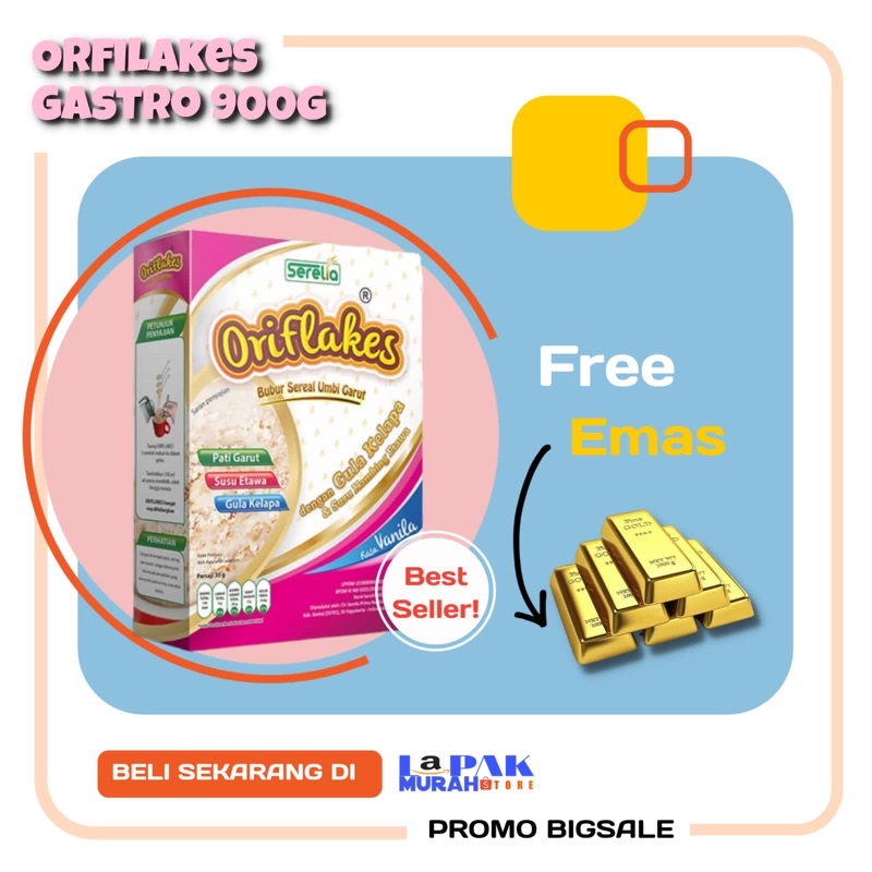 

ORIFLAKES Maag Asam Lambung & Gerd Makanan Sarapan Sereal Pati Umbi Garut 900gram