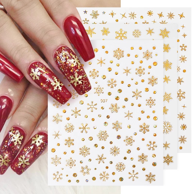 1 Pc Stiker Kuku 3D Desain Santa Claus Snowflake Elk Pohon Natal Warna Silver Gold Untuk Dekorasi Manicure