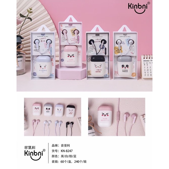 [ KN -8247 ] Set Headset Earphone Lovely earphone Sweet /Wadah penyimpanan Earphone Karakter CUte sweet