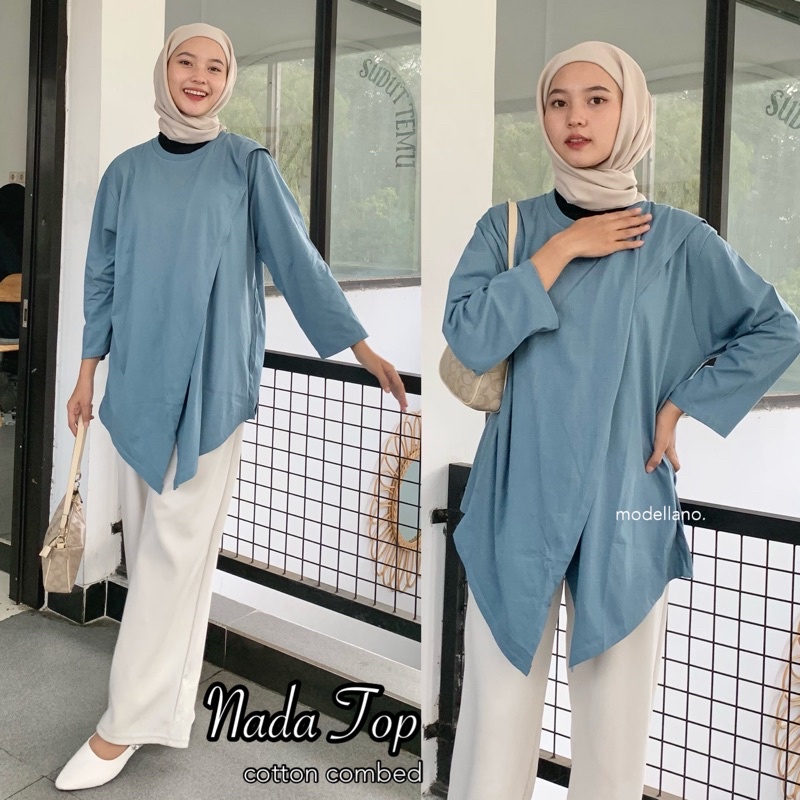 NADA TOP KAOS COMBED 30S OVERSIZED ASYMMETRICAL COMFY DAILY ATASAN