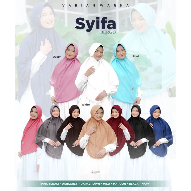 Jilbab Syifa Bergo Bahan Kaos PE double Pet Antem fitur Tali Size L XL