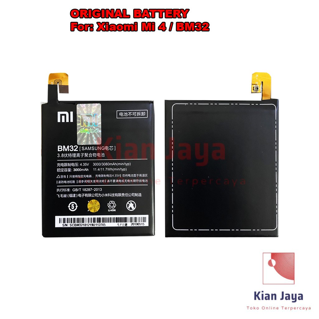 [Garansi 100% Ori] Baterai Xiaomi Mi 4 / BM32 Batre Batrai Battery Hp Mi4 BM 32 Original