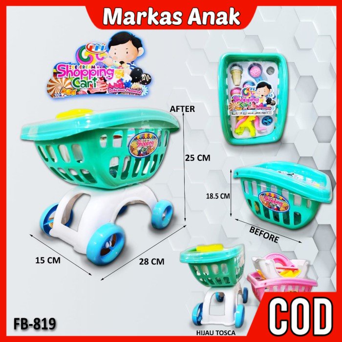 Mainan Anak Anak Umur 3 4 5 6 7 Tahun Hadiah Shopping Cart Ice Cream FB819 Murah