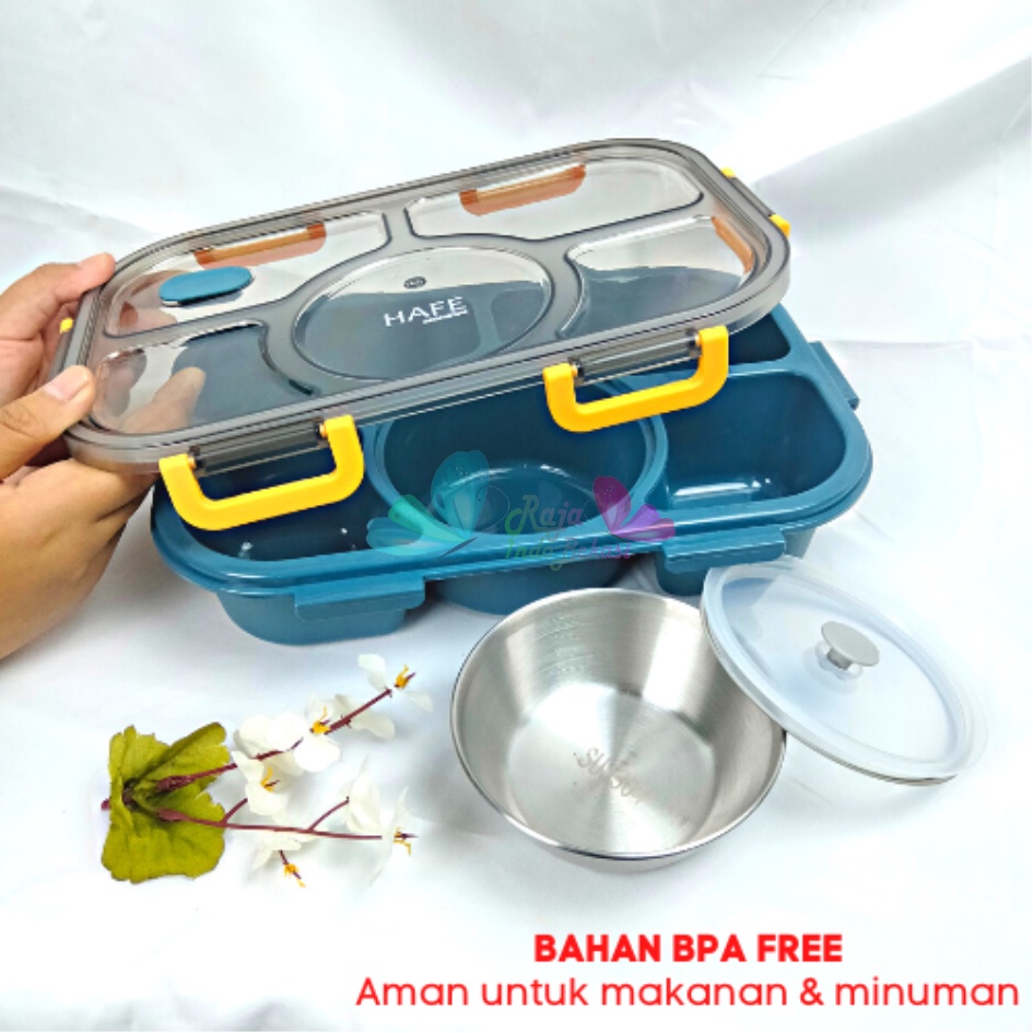 HAFE Kotak Makan set 3/4/5 Grid tas lunch box 850ml/1400ml free Sendok/tempat makan anak sekolah/lunch box set Anti Tumpah/bekal - KOTAK BEKAL BERSEKAT | LUNCH BOX | BPA FREE | ANTI BOCOR