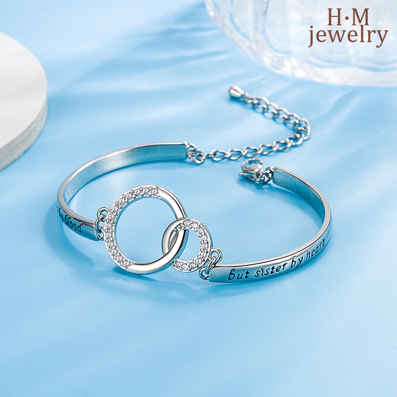 Gelang Tangan Sterling Silver 925 Motif Print Tulisan Simple Untuk Wanita 2022