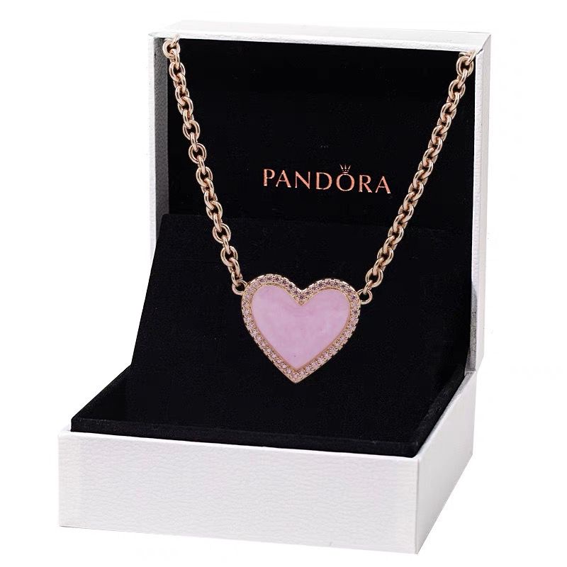 Pandora Kalung 925 Silver Rose Gold 18K Hias Liontin Hati Pink Untuk Wanita