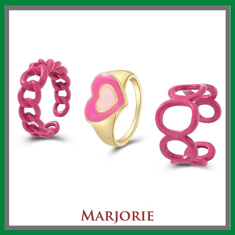 3PCS Heart Geometry Rings Cincin Geometri Jantung Cincin Mode Menetes Minyak yang Dapat Disesuaikan untuk Aksesoris Perhiasan Wanita-MJD