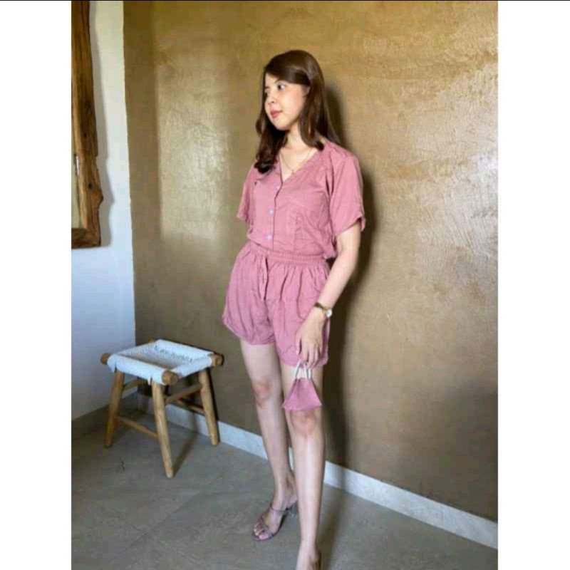 Setelan Kemeja Polos Celana Pendek Rayon Bali