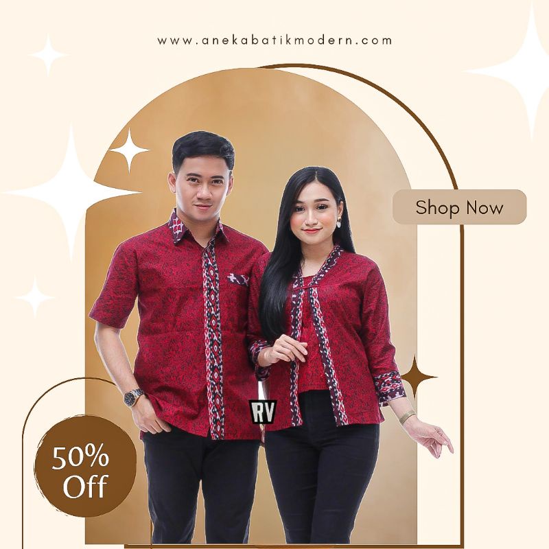 BAJU BATIK COUPLE SARIMBIT KEMEJA BLOUSE BATIK WARNA MERAH PUTIH HITAM MAROON FORMAL CASUAL KERJA KA