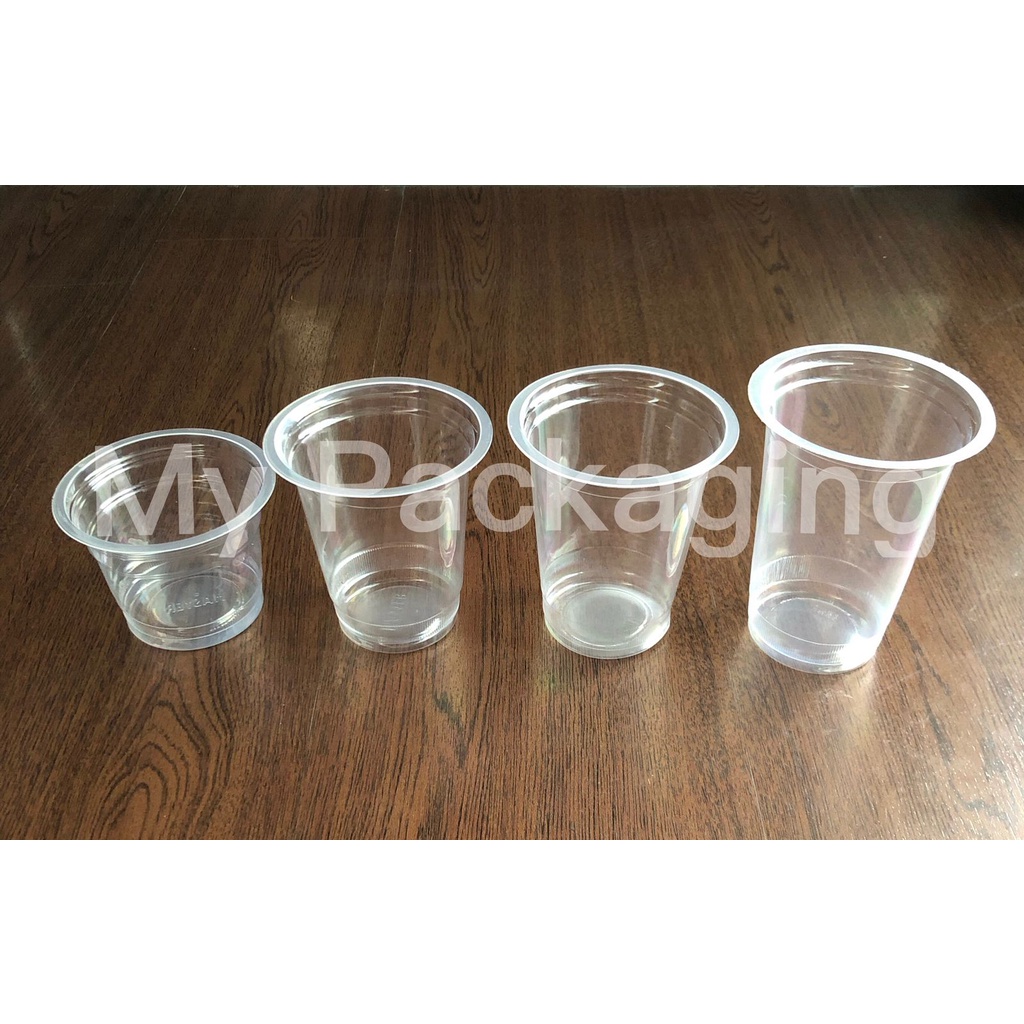 Gelas Cup OZ Plastik 10oz 12oz 14oz 16oz (50 Pcs) Aqua 10 12 14 16 OZ Bening Higienis Foodgrade Polos Jus kopi pop ice buah |  -  Tanpa Tutup