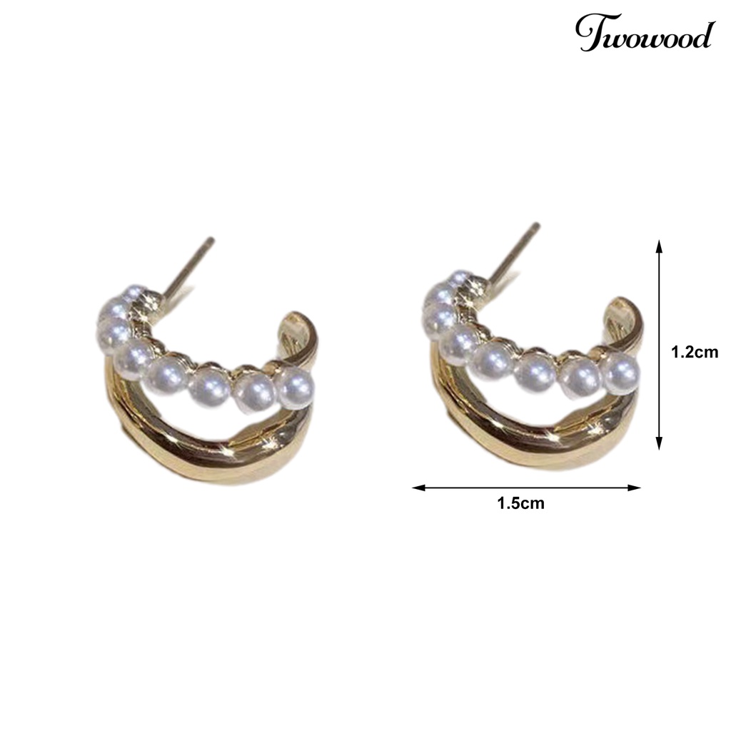 1 Pasang Anting Stud Mutiara Tiruan Lapisan Ganda Gaya Korea Untuk Pesta Pernikahan