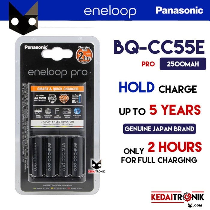 Charger KIT Eneloop PRO Panasonic BQ-CC55E Baterai AA 2500 Quick Fast