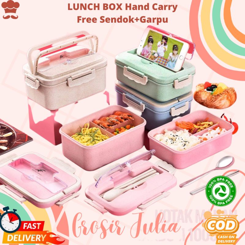 Lunch Box Gandum Jerami Tempat Kotak Makan 3 Sekat