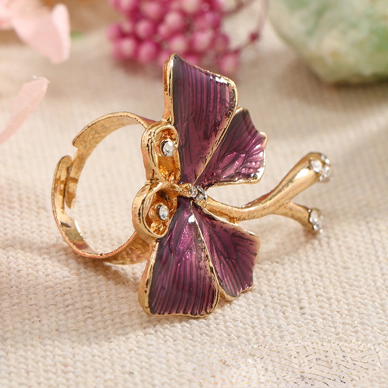 Cincin Adjustable Desain Butterfly Oil Dripping Gaya Retro National