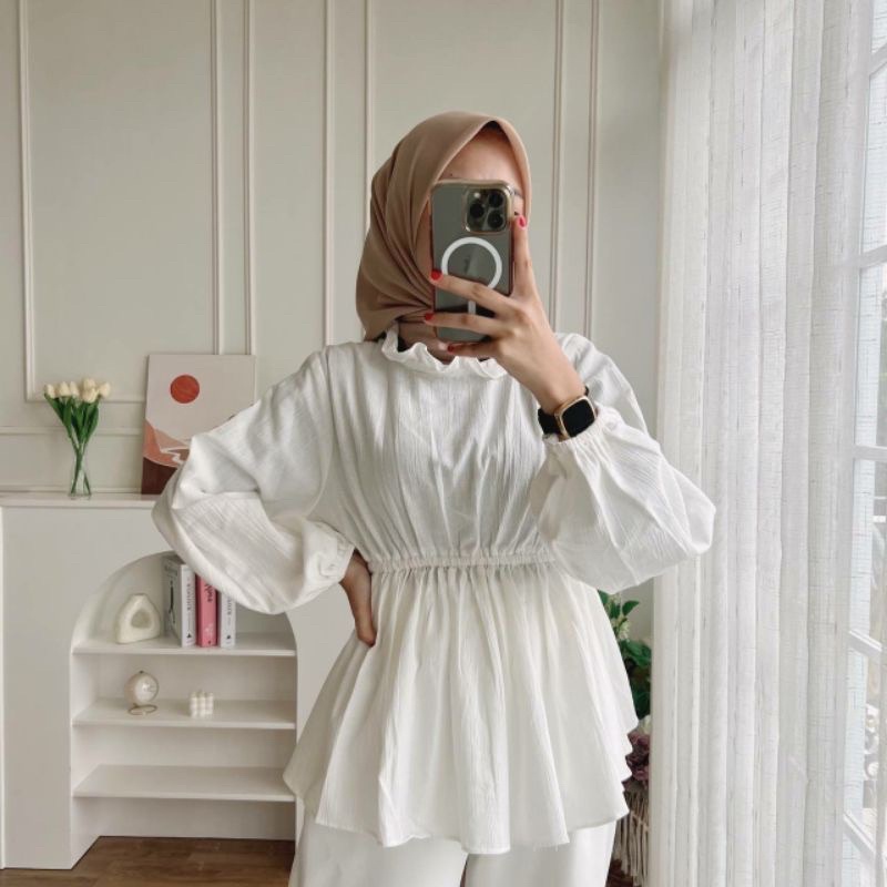 SITA BLOUSE KERUT PINGGANG POLOS PEPLUM / OLLA BLOUSE POLOS / MYRA TOP BLOUSE